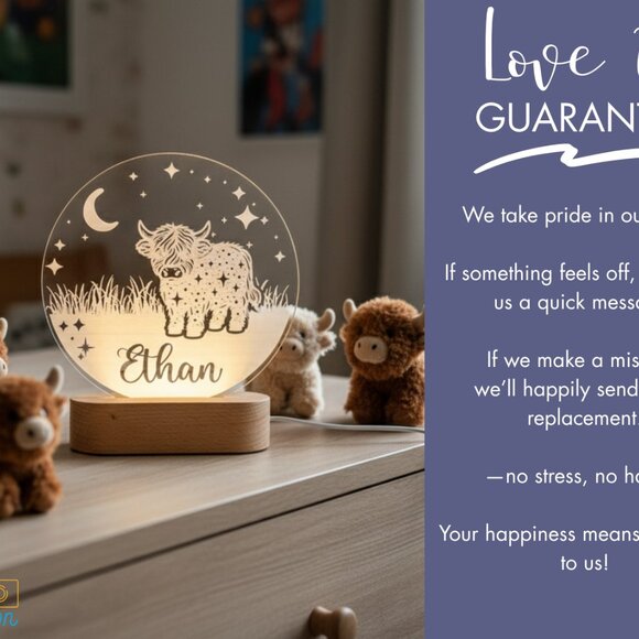 Highland Cow Night Light – Personalized LED Baby Shower Gift - Picture 6 of 8